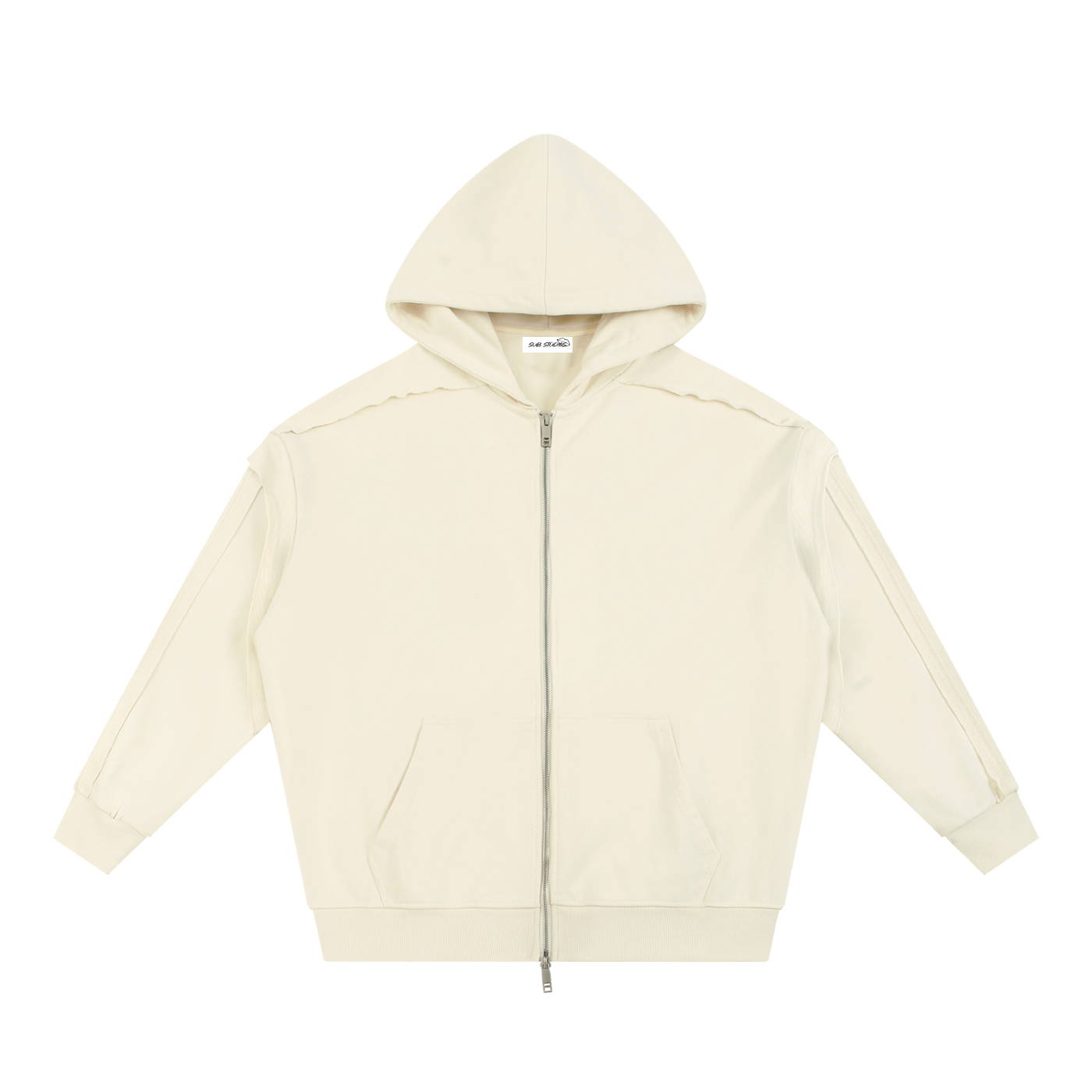 Contrast Tape Raw Edge Double Layered Zip Hoodie
