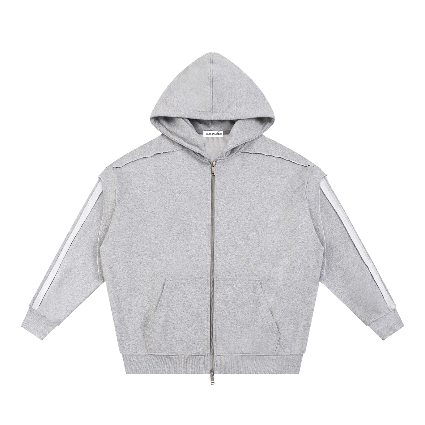 Contrast Tape Raw Edge Double Layered Zip Hoodie